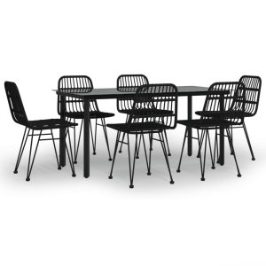 Set mobilier de grădină, 7 piese, negru, poliratan