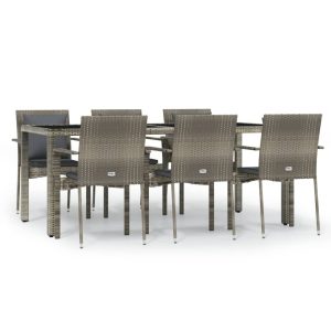 Set mobilier de grădină cu perne, 7 piese, gri, poliratan