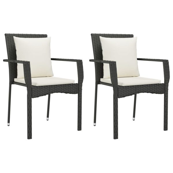 Set mobilier de grădină cu perne, 3 piese, negru, poliratan
