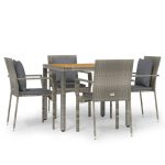 Set mobilier de grădină cu perne, 5 piese, gri, poliratan