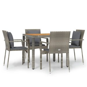 Set mobilier de grădină cu perne, 5 piese, gri, poliratan