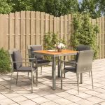 Set mobilier de grădină cu perne, 5 piese, gri, poliratan