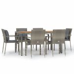 Set mobilier de grădină cu perne, 7 piese, gri, poliratan