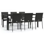 Set mobilier de grădină cu perne, 7 piese, negru, poliratan