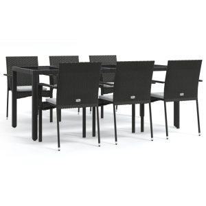 Set mobilier de grădină cu perne, 7 piese, negru, poliratan
