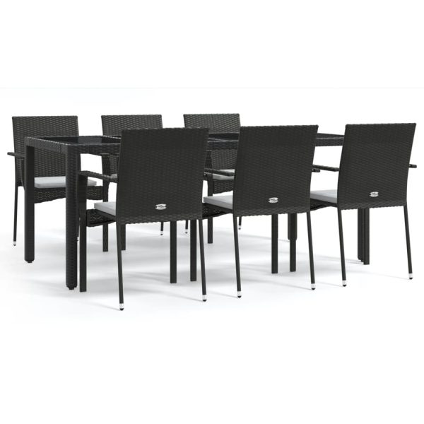 Set mobilier de grădină cu perne, 7 piese, negru, poliratan