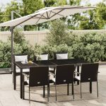 Set mobilier de grădină cu perne, 7 piese, negru, poliratan