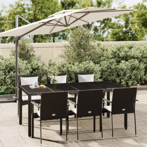 Set mobilier de grădină cu perne, 7 piese, negru, poliratan