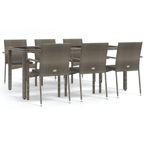 Set mobilier de grădină cu perne, 7 piese, gri, poliratan