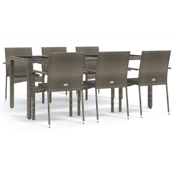 Set mobilier de grădină cu perne, 7 piese, gri, poliratan