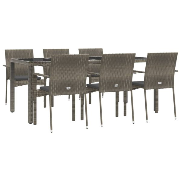 Set mobilier de grădină cu perne, 7 piese, gri, poliratan