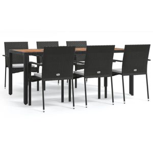 Set mobilier de grădină cu perne, 7 piese, negru, poliratan