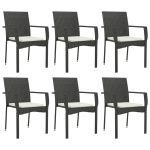 Set mobilier de grădină cu perne, 7 piese, negru, poliratan