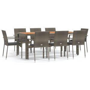 Set mobilier grădină cu perne, 9 piese, gri, poliratan