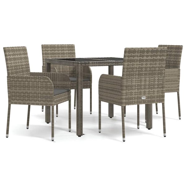 Set mobilier de grădină cu perne, 5 piese, gri, poliratan
