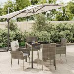 Set mobilier de grădină cu perne, 5 piese, gri, poliratan