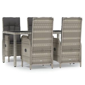 Set mobilier de grădină cu perne, 5 piese, gri, poliratan