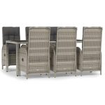 Set mobilier de grădină cu perne, 7 piese, gri, poliratan