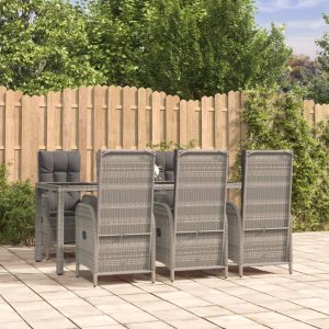 Set mobilier de grădină cu perne, 7 piese, gri, poliratan