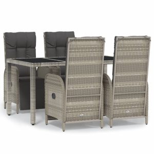 Set mobilier de grădină cu perne, 5 piese, gri, poliratan