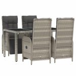 Set mobilier de grădină cu perne, 5 piese, gri, poliratan