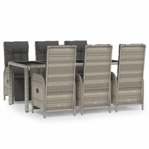 Set mobilier de grădină cu perne, 7 piese, gri, poliratan