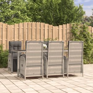 Set mobilier de grădină cu perne, 7 piese, gri, poliratan