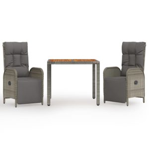 Set mobilier de grădină cu perne, 3 piese, gri, poliratan