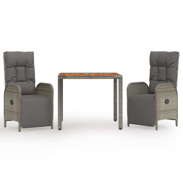 Set mobilier de grădină cu perne, 3 piese, gri, poliratan