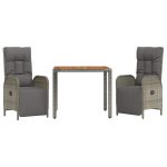 Set mobilier de grădină cu perne, 3 piese, gri, poliratan
