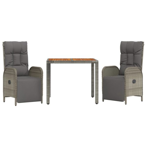 Set mobilier de grădină cu perne, 3 piese, gri, poliratan