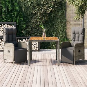 Set mobilier de grădină cu perne, 3 piese, gri, poliratan