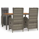 Set mobilier de grădină cu perne, 5 piese, gri, poliratan