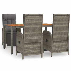 Set mobilier de grădină cu perne, 5 piese, gri, poliratan