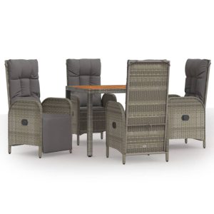 Set mobilier de grădină cu perne, 5 piese, gri, poliratan