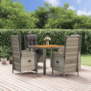 Set mobilier de grădină cu perne, 5 piese, gri, poliratan