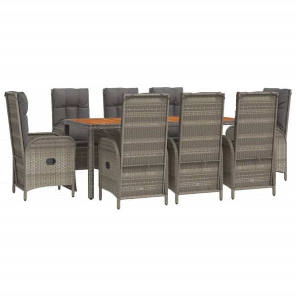 Set mobilier grădină cu perne, 9 piese, gri, poliratan