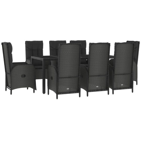 Set mobilier de grădină cu perne, 9 piese, negru, poliratan