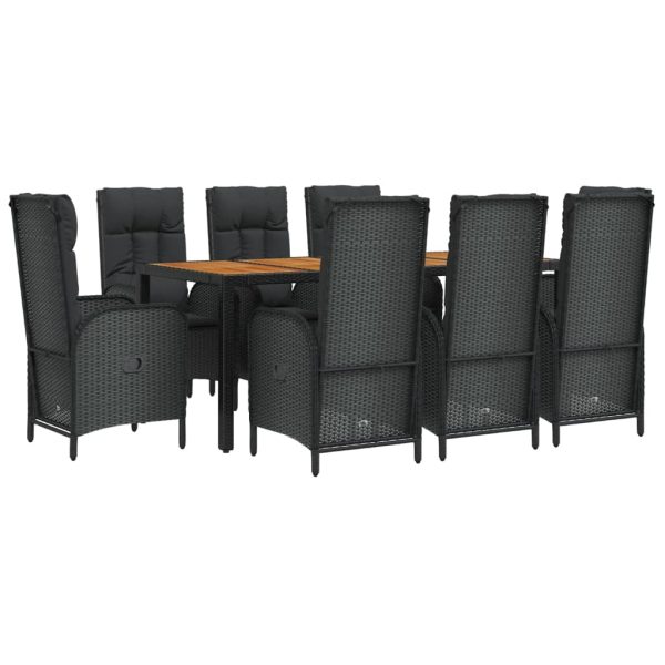 Set mobilier de grădină cu perne, 9 piese, negru, poliratan