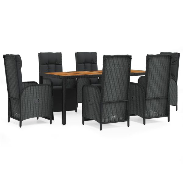 Set mobilier de grădină cu perne, 7 piese, negru, poliratan