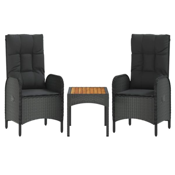 Set mobilier de grădină cu perne, 4 piese, negru, poliratan