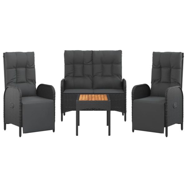 Set mobilier de grădină cu perne, 4 piese, negru, poliratan