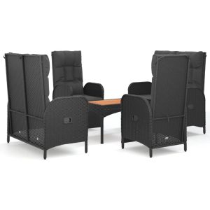 Set mobilier de grădină cu perne, 5 piese, negru, poliratan