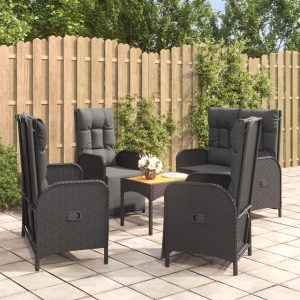 Set mobilier de grădină cu perne, 5 piese, negru, poliratan
