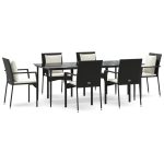 Set mobilier de grădină cu perne, 7 piese, negru, poliratan