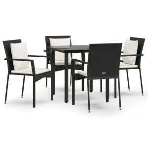 Set mobilier de grădină cu perne, 5 piese, negru, poliratan