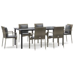Set mobilier de grădină cu perne, 7 piese, negru/gri, poliratan