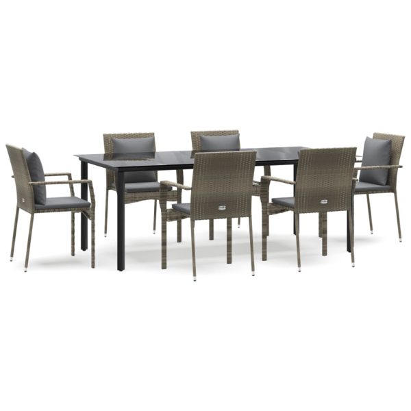 Set mobilier de grădină cu perne, 7 piese, negru/gri, poliratan