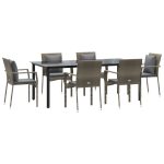 Set mobilier de grădină cu perne, 7 piese, negru/gri, poliratan