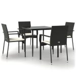 Set mobilier de grădină cu perne, 5 piese, negru, poliratan